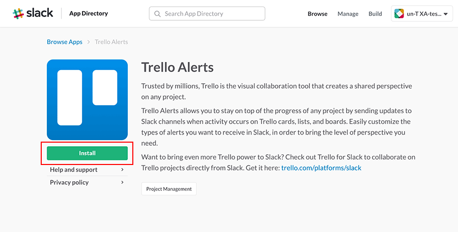 Trello Alertsの設定画面